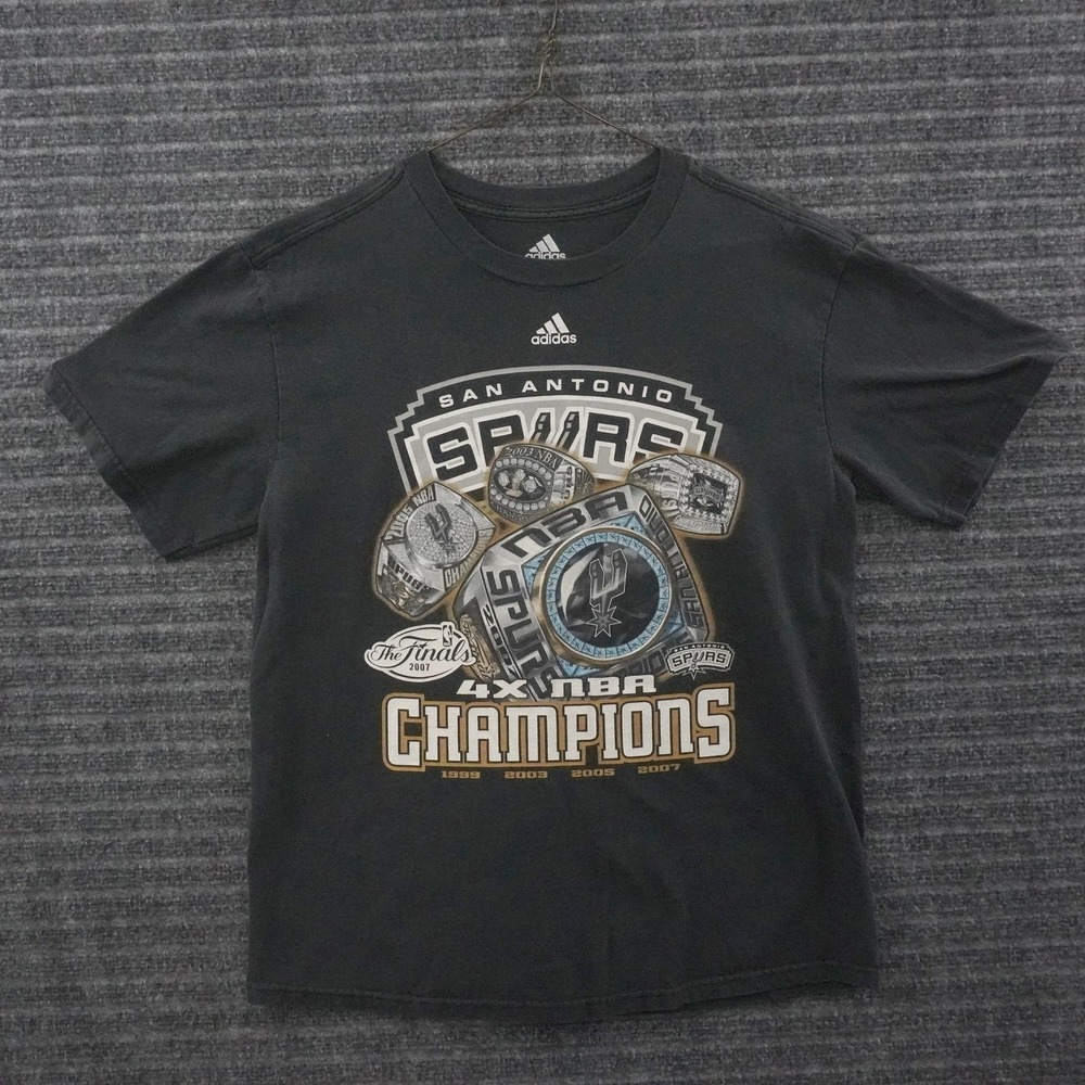 Vintage 00s Adidas San Antonio Spurs T Shirt Mens S Black 4x NBA Champions Ring